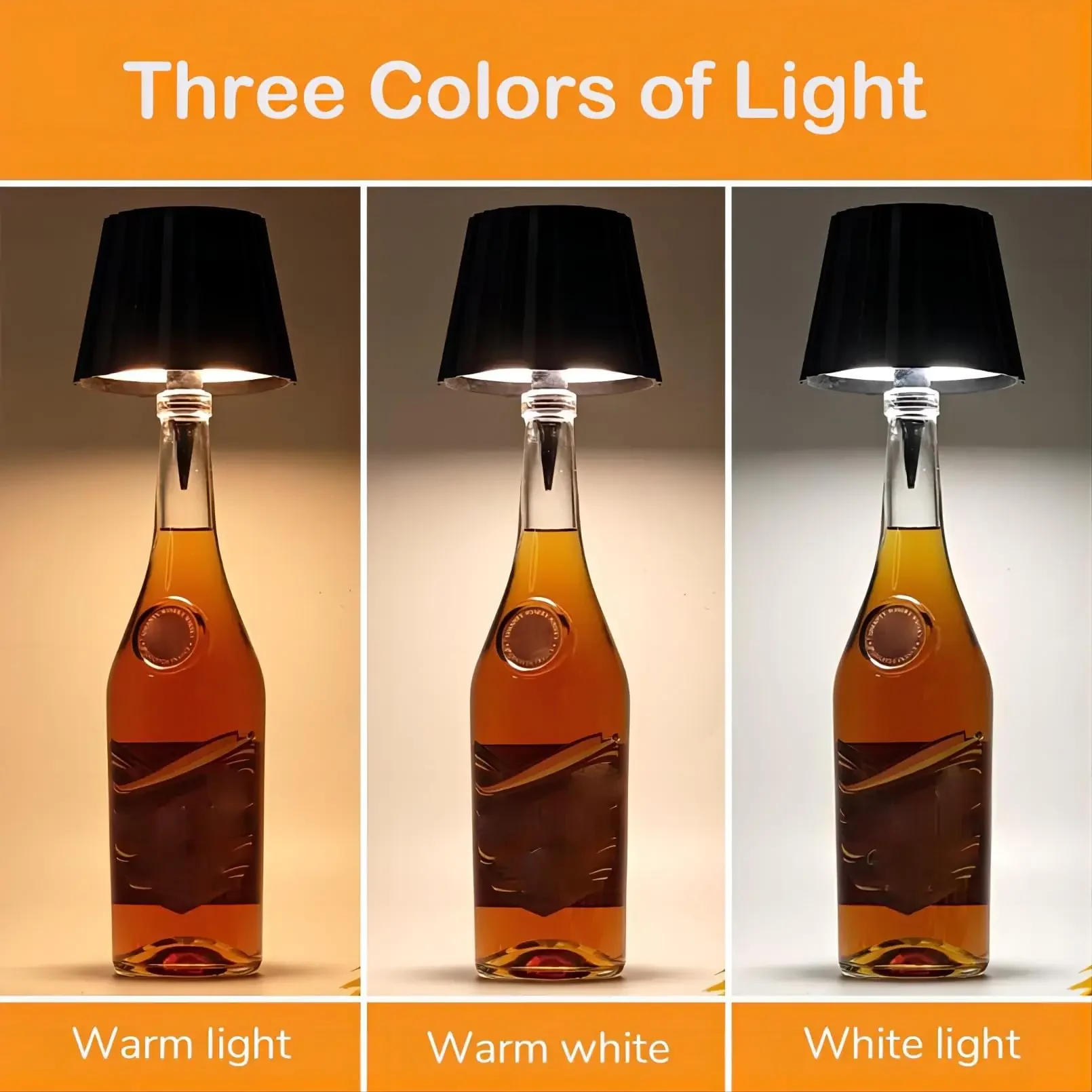 Wireless Bottle Table Lamp Touch Control 3 Colors and Stepless Dimming Night Lamp for Outdoor Bar Wine Bottles Decor Desk Lights
