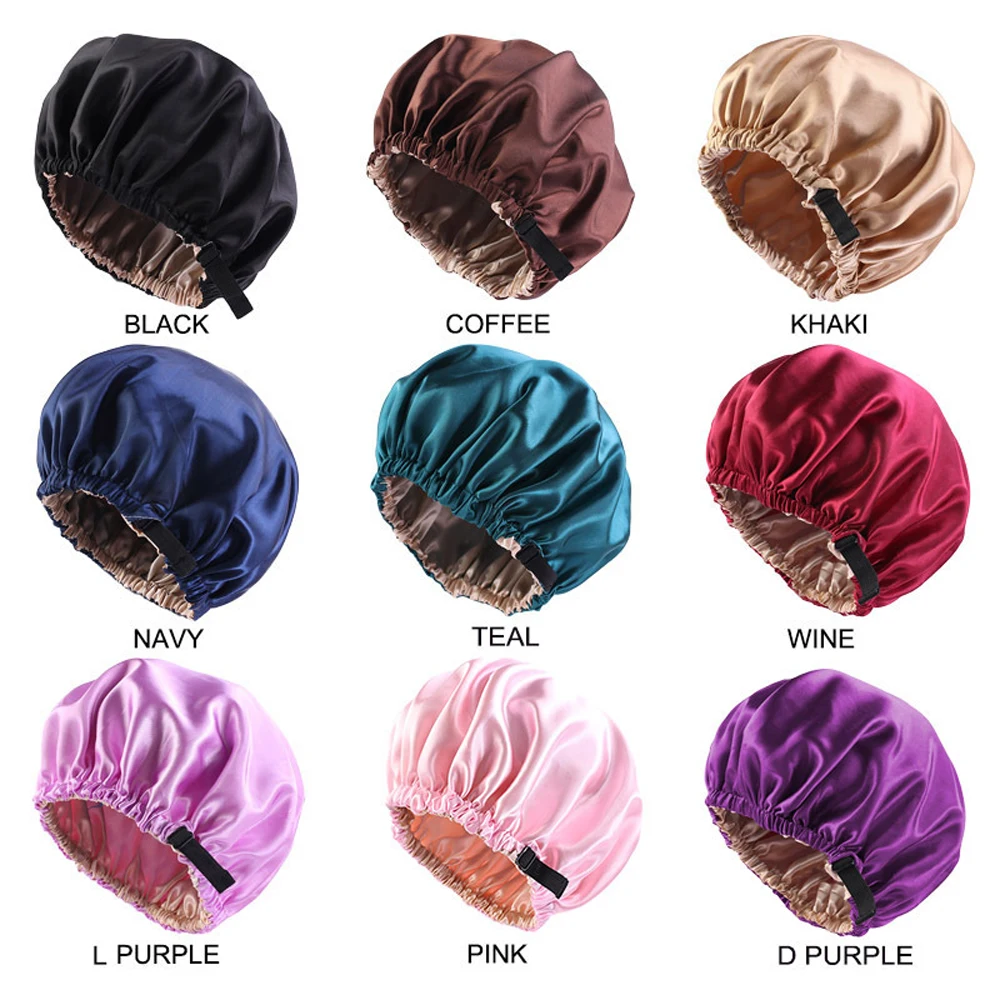 Novo boné de cabelo de cetim para dormir invisível plana imitação de seda redonda cuidados com os cabelos feminino cerimônia botão de ajuste chapéu noturno