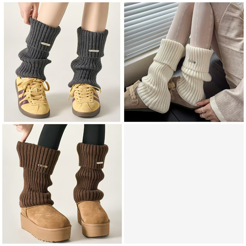 Novas polainas de malha lolita meias longas femininas outono inverno lã pé capa braço mais quente y2k crochê heap meias bota punhos【a】