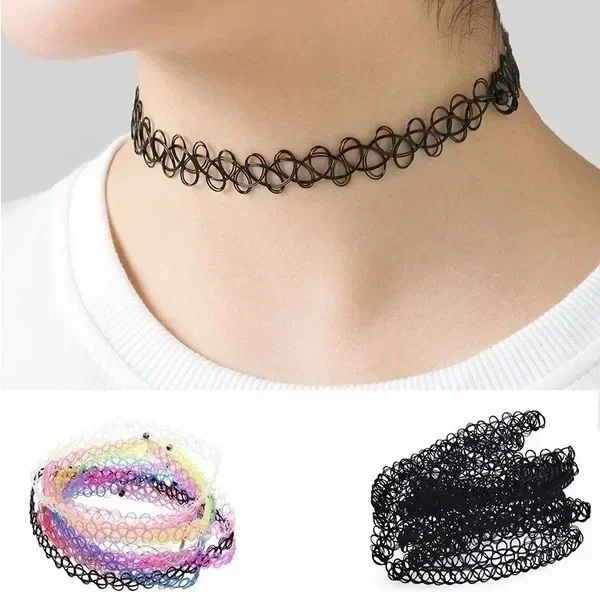 Delysia King 12 unids/set gótico Punk elástico hueco gargantilla joyería de mujer Hada tatuaje estiramiento collar Vintage