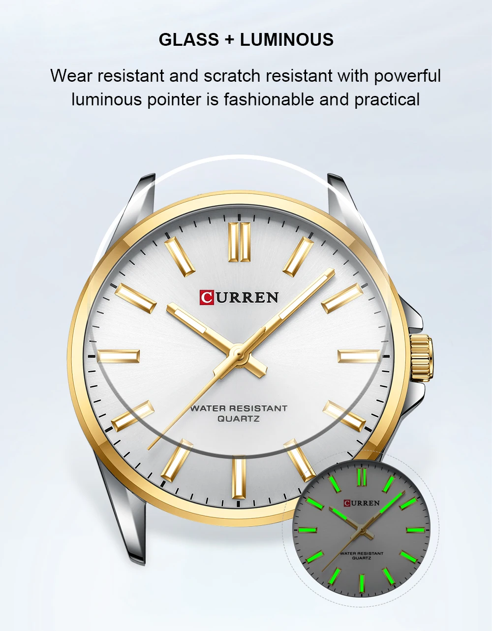 CURREN แฟชั่นแบรนด์นาฬิกาคู่สําหรับคนรัก Simple CLASSIC QUARTZ สร้อยข้อมือสแตนเลสนาฬิกาข้อมือมือส่องสว่าง