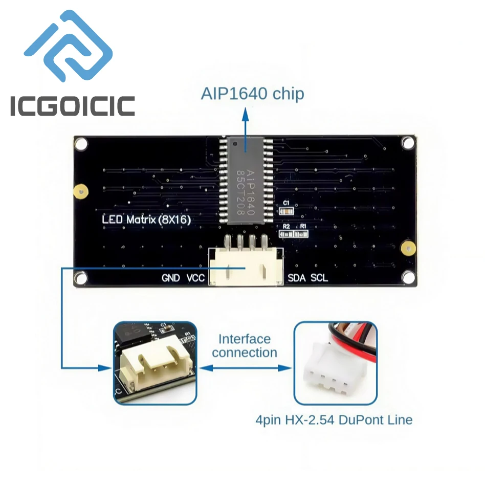 Modulo display a matrice LED 8*16 – Interfaccia I2C, 3,3 V~5 V per Arduino, progetti fai da te Micro:bit e Raspberry Pi