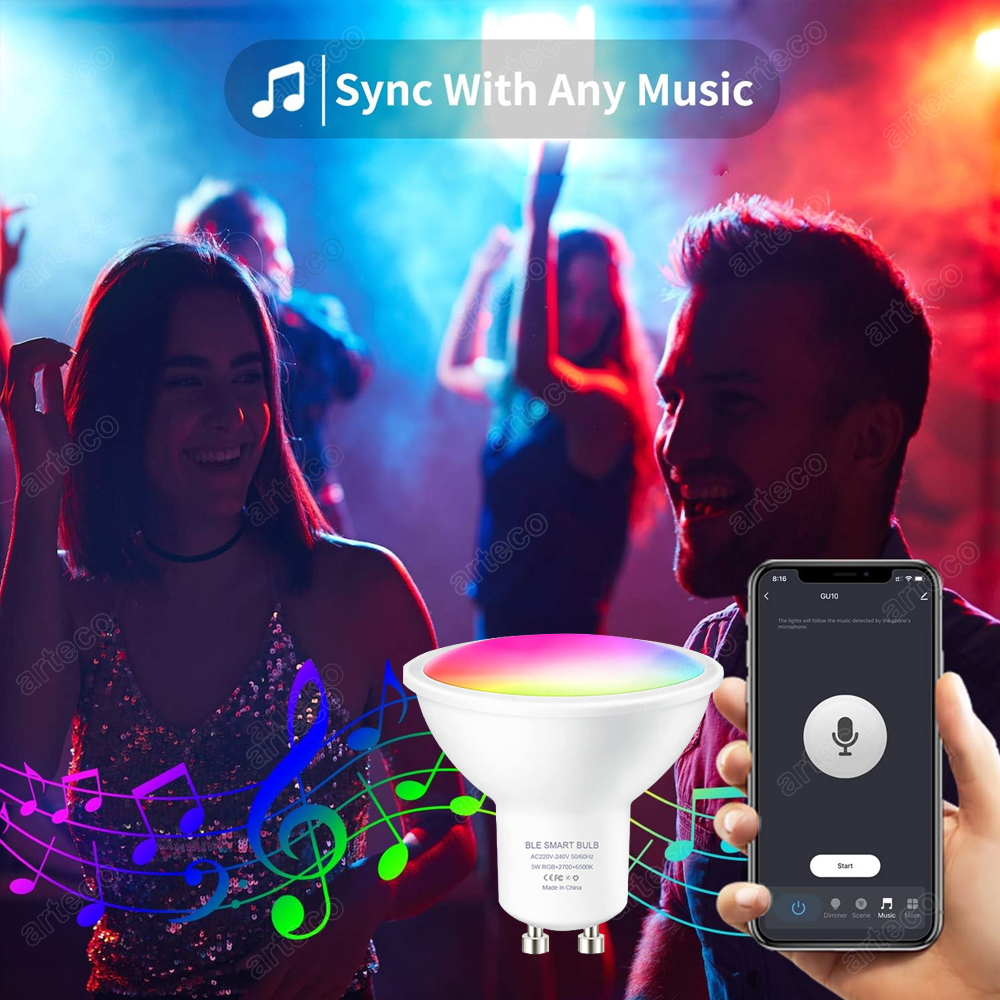 Tuya GU10 LED-Birne WiFi/Bluetooth RGB+CW+WW Dimmbar 5W 220V Bombillas LED-Lampe, Smart Life APP-Steuerlicht, GU10 LED-Strahler