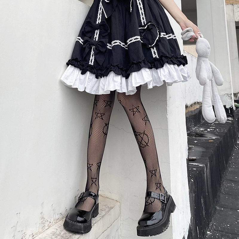 Medias con estampado de pentáculo para niñas, medias sexys góticas Punk mágicas con estrella de cinco puntas, pantimedias de red de pescado, medias para el cuerpo