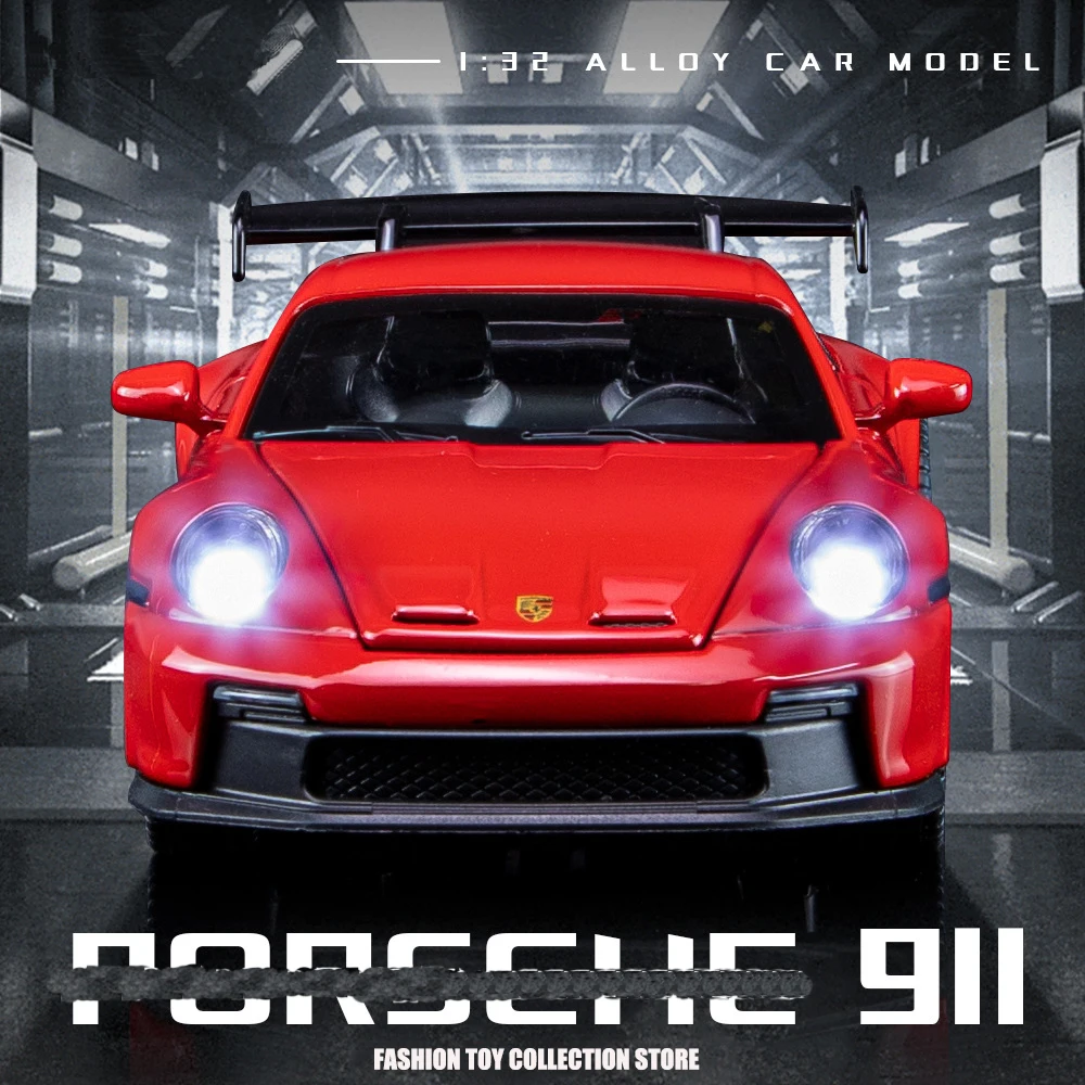 1: 32 Parsche 911 GT3 modelo de carro de liga esportiva brinquedo fundido com som e luz veículos decoração brinquedos para crianças presente
