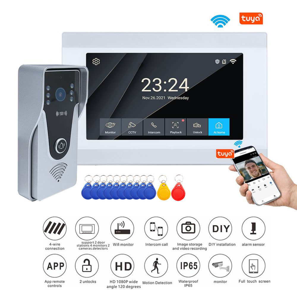 1080P 7 inch Wifi Video Doorbell Intercom Tuya Smart Home Wireless Doorphone RFID Access Control System for Villa Apartment
