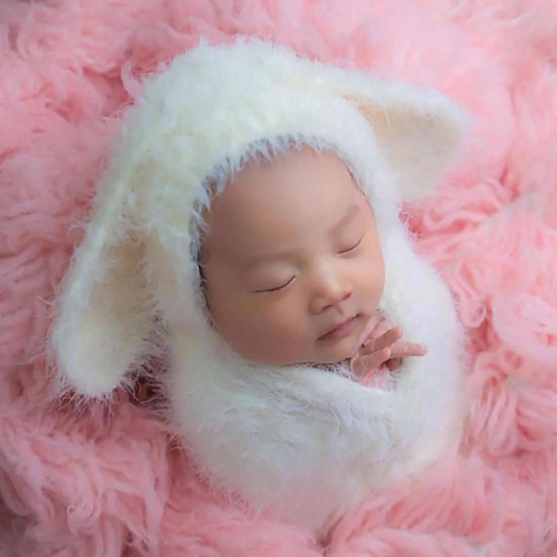 Vintage ถักยืด Fuzzy Wrap และหมวกกระต่ายชุดทารกแรกเกิดการถ่ายภาพ Prop โครเชต์ Mohair Wrap Bonnet ถ่ายภาพ