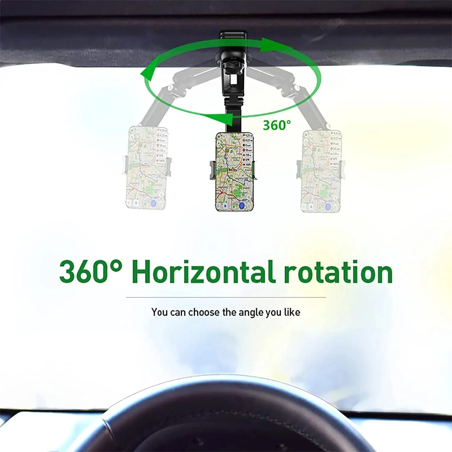 Zonneklep telefoonhouder voor auto multifunctioneel 360° °   Roterende zonneklep mobiele telefoonhouder met iPhone/Samsung/Android