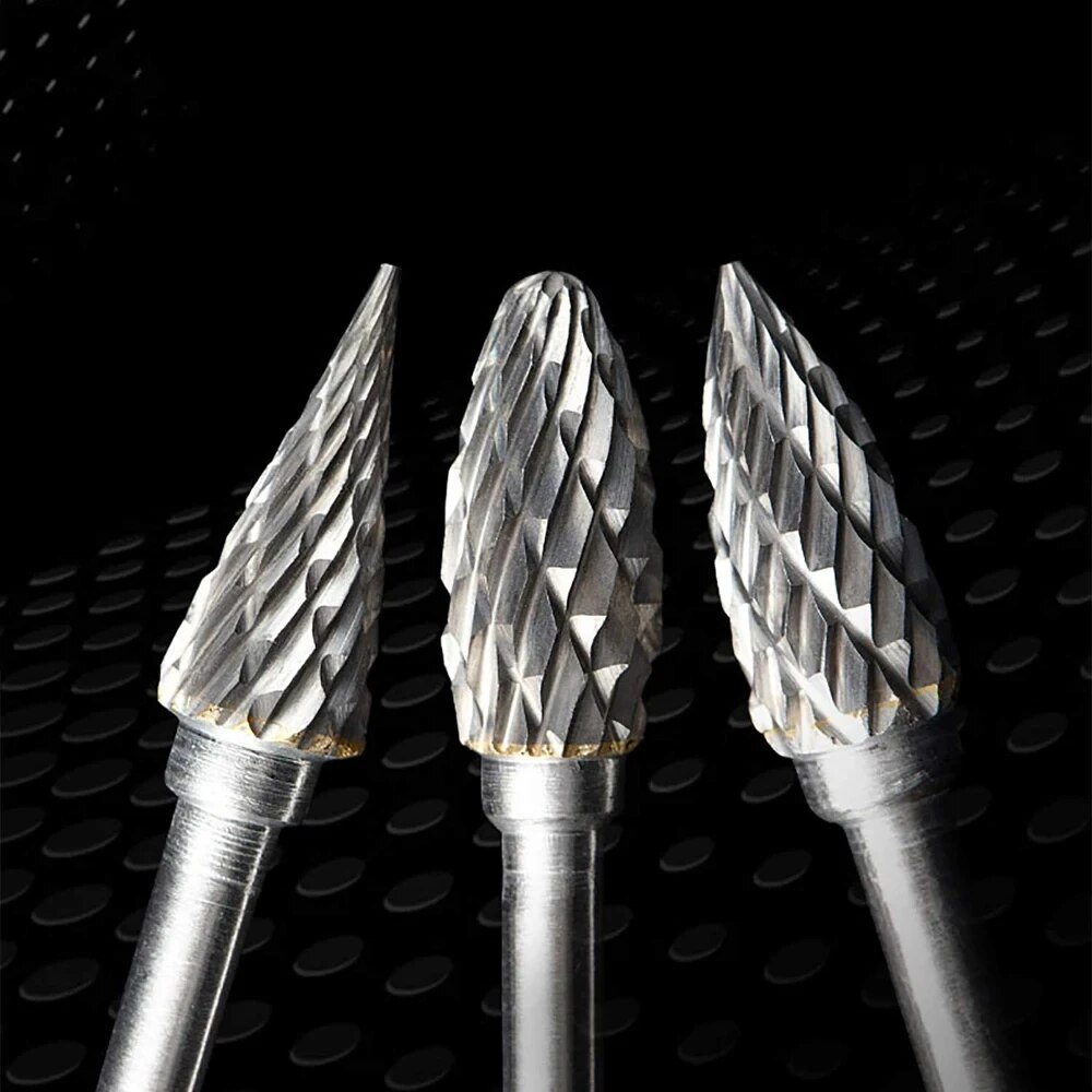 10 pçs 1/8 "haste de carboneto de tungstênio fresa ferramenta rotativa rebarba duplo diamante corte rotativo dremel ferramentas moagem elétrica