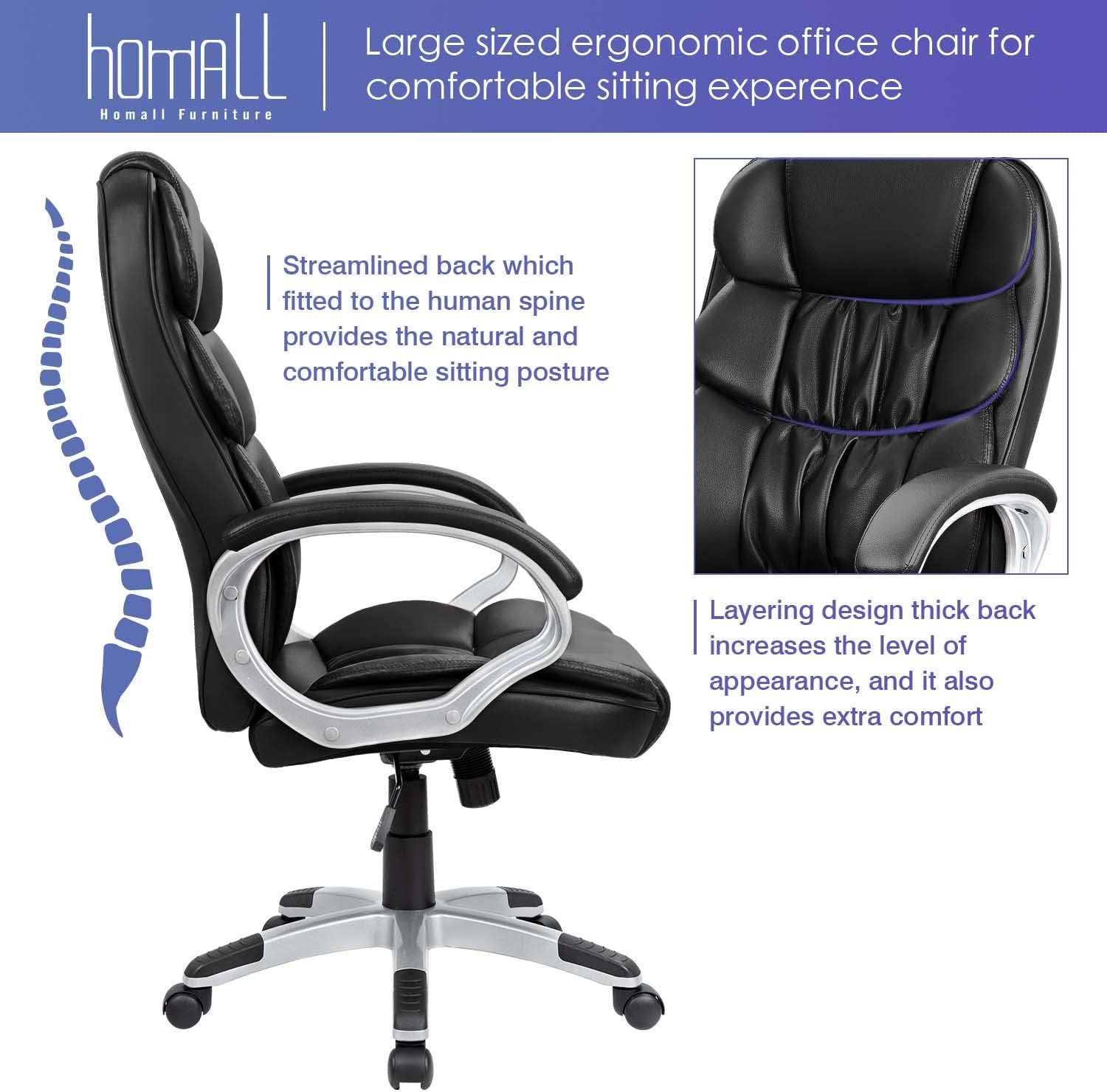Office Chair High Back Computer Desk Chair, Modern Executive Swivel Task Chair with Padded Armrests and Lumbar Support (Black)
