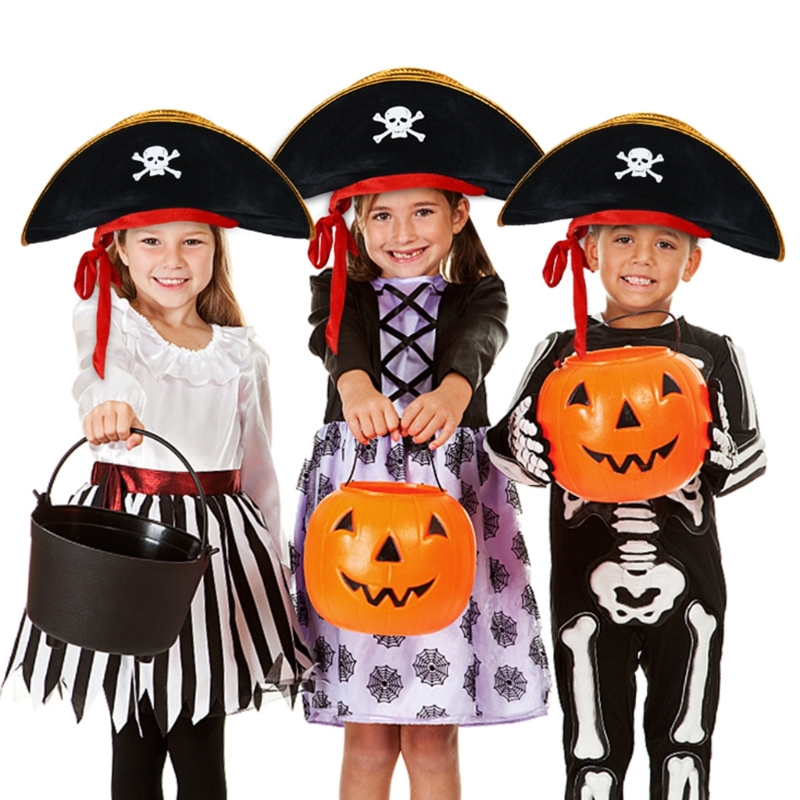 อุปกรณ์เสริมปาร์ตี้หมวก Tricorn สีดำอ่อน ธีมการแต่งตัวสีดำหรูหราปาร์ตี้โจรสลัด