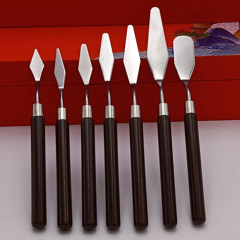 Juego de raspador de pintura al óleo de arte mixto de acuarela, herramienta de mano para mezclar pigmentos de pintura Gouache de madera y acero inoxidable, 1/3/5/7 Uds.