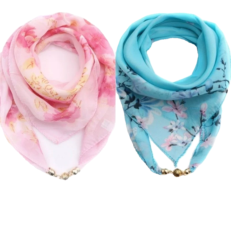 Cachecol Magnético 2024 com F, Acório Versátil para Mulheres, Estilo Coreano, Padrão Floral para a Temporada de Verão