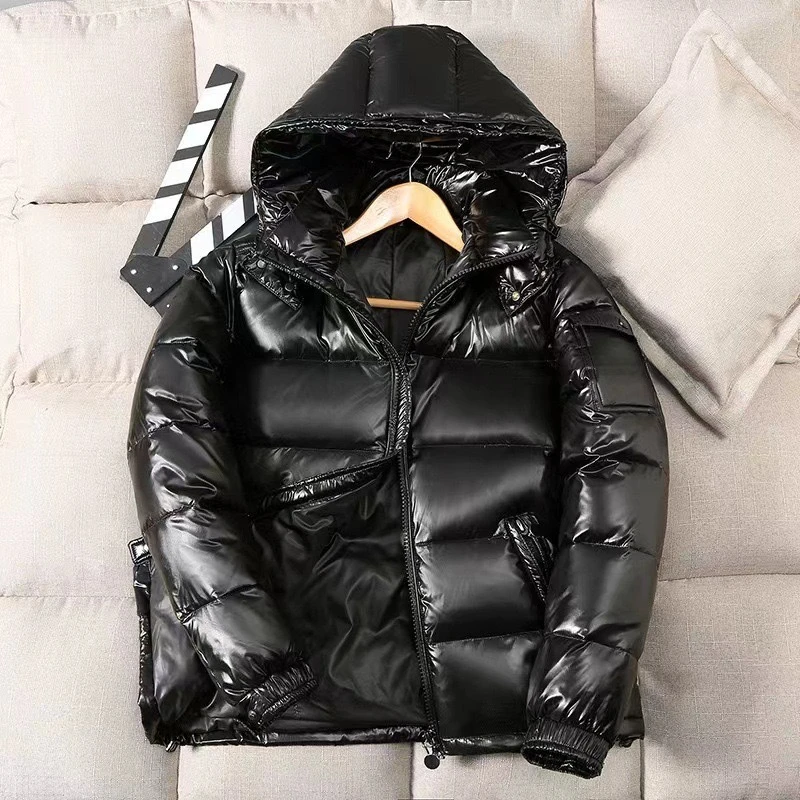 Homens brilhantes puffer jaquetas novo inverno homem com capuz casual pato branco para baixo casacos qualidade masculino ao ar livre à prova de vento jaquetas quentes tamanho 4xl