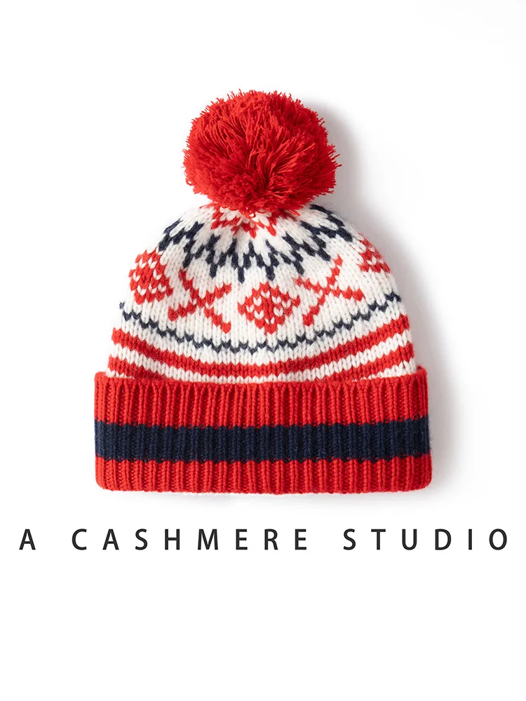 Nuevas mujeres 100% sombrero de Cachemira Otoño Invierno Faire Isle Jacquard sombreros suave cálido Jersey gorras Casual estilo Simple sombreros de Cachemira Tops