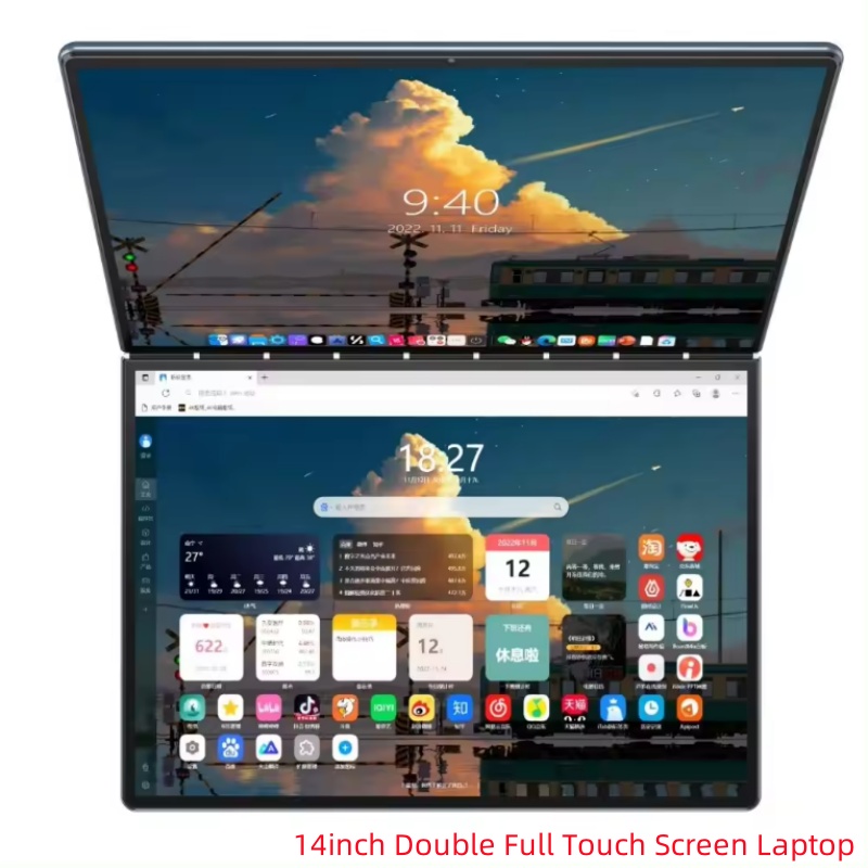 2024 ใหม่ Dual Display แล็ปท็อปธุรกิจ Dual 14 นิ้ว 2in1 Intel N100 12th DDR4 16GB 32GB Double Full Touch หน้าจอแล็ปท็อป