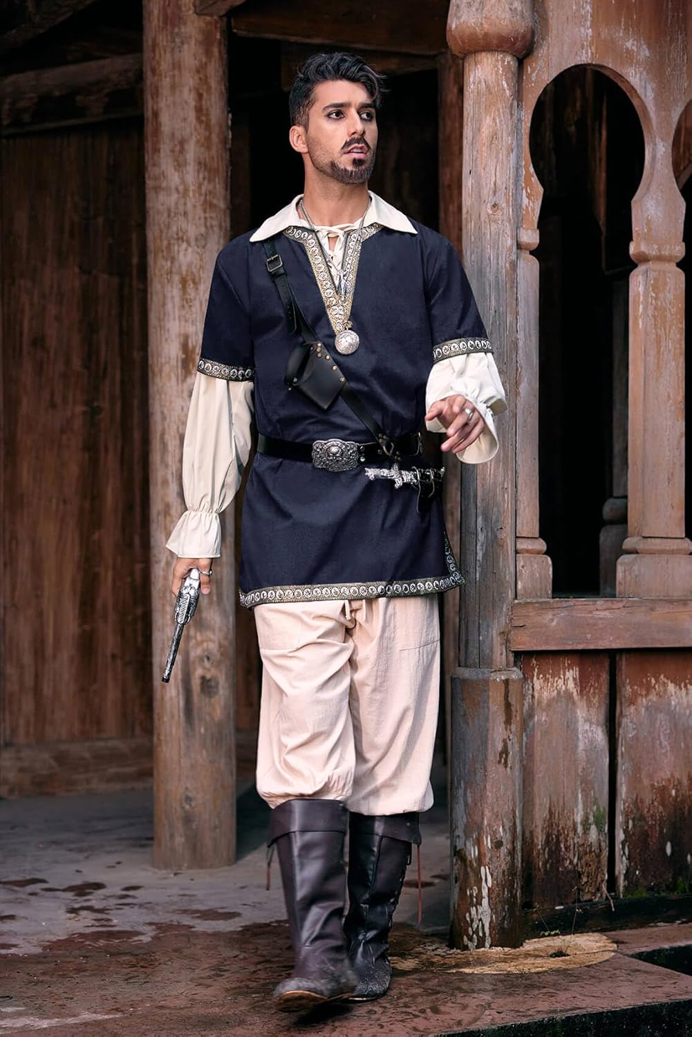 Tunique de chevalier médiéval pour hommes, Costume écossais de mercenaire de la Renaissance, guerrier LARP, hauts d'halloween