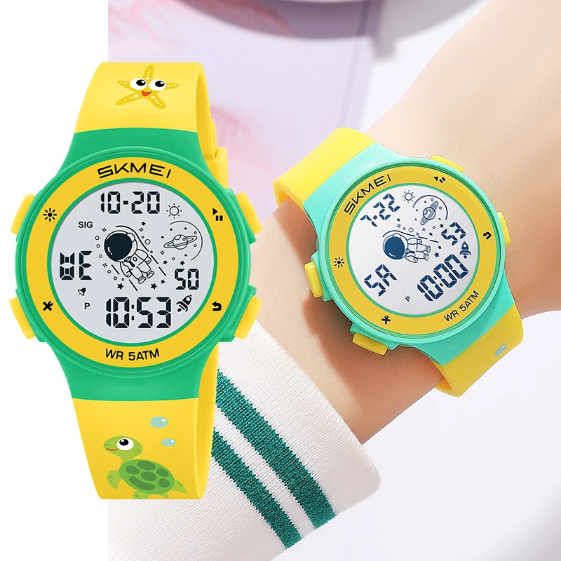 Skmei crianças relógios digitais moda tpu cinta colorida luz led à prova dwaterproof água crianças menino menina esportes relógio de pulso com despertador