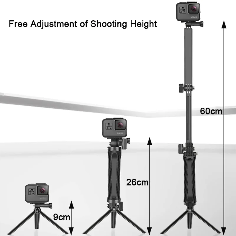 Palo de Selfie impermeable de 3 pliegues, soporte de 3 vías, monopié, Mini trípode para GoPro 12 11 10 9 8 7 Insta360 Osmo, accesorios para Cámara de Acción