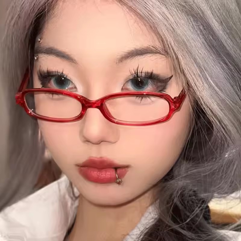 여성용 레트로 타원형 안경, Y2KGirls 레드 그린 프레임, 유리 안경 장식 컴퓨터 안경, 1/3/5 PC