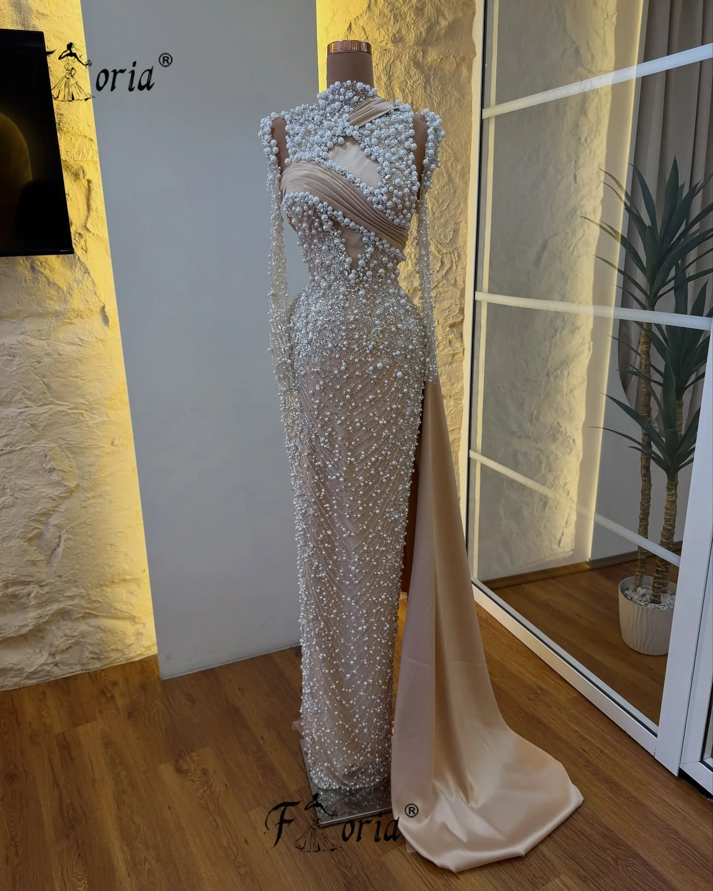 Elegante completo pérolas vestido de festa frisado formal vestido de noite alta costura champanhe personalizado gala robes longues soirées élégante 2025