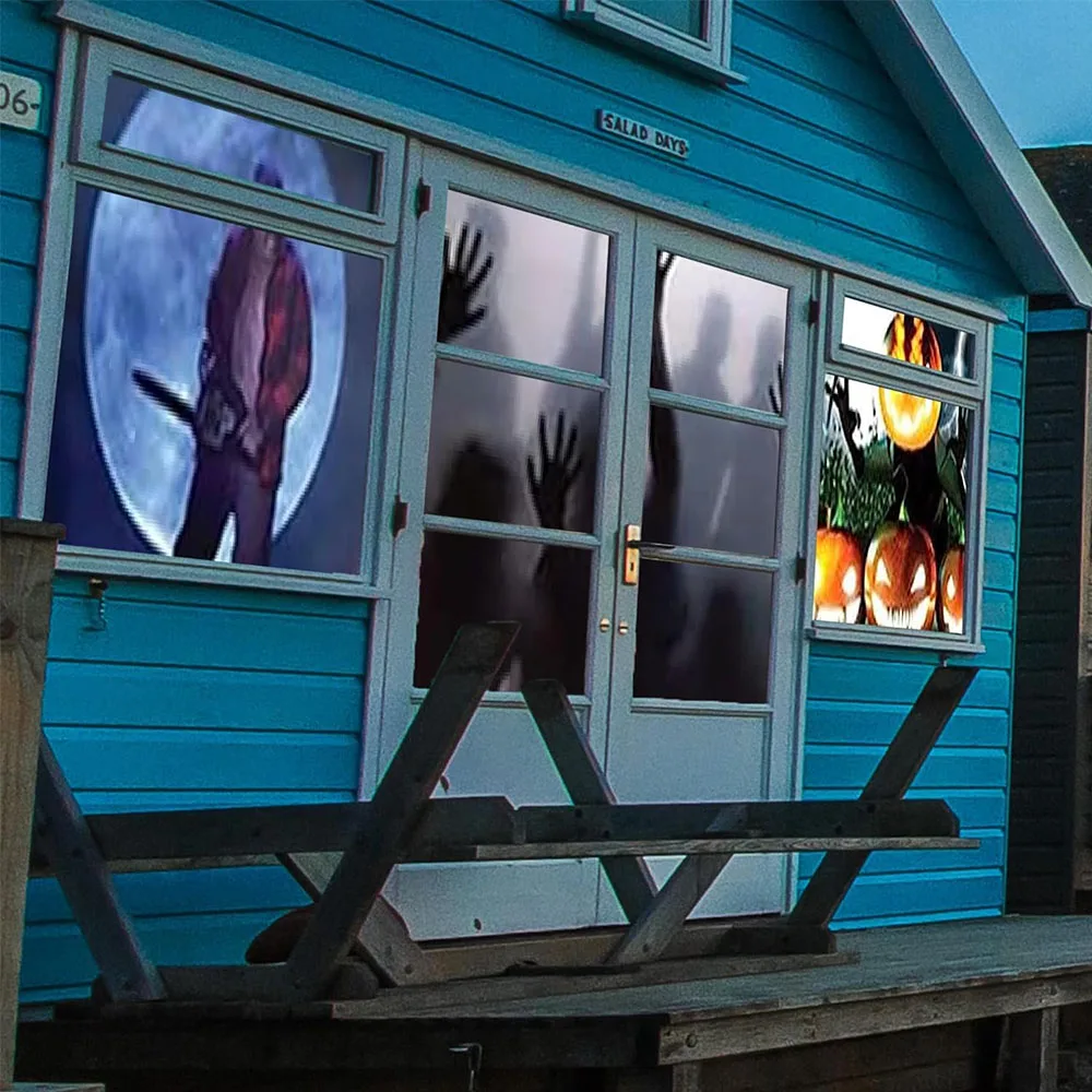 Projektor okienny na Halloween i Boże Narodzenie ze statywem, wbudowane 12 filmów, mini projektor świąteczny na zewnątrz do dekoracji.