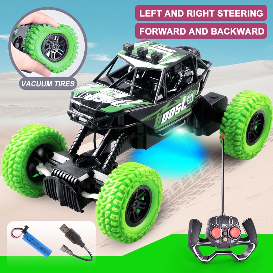 Voiture télécommandée avec lumières clignotantes colorées, roues en caoutchouc, voiture jouet tout-terrain adaptée aux cadeaux de Noël pour enfants
