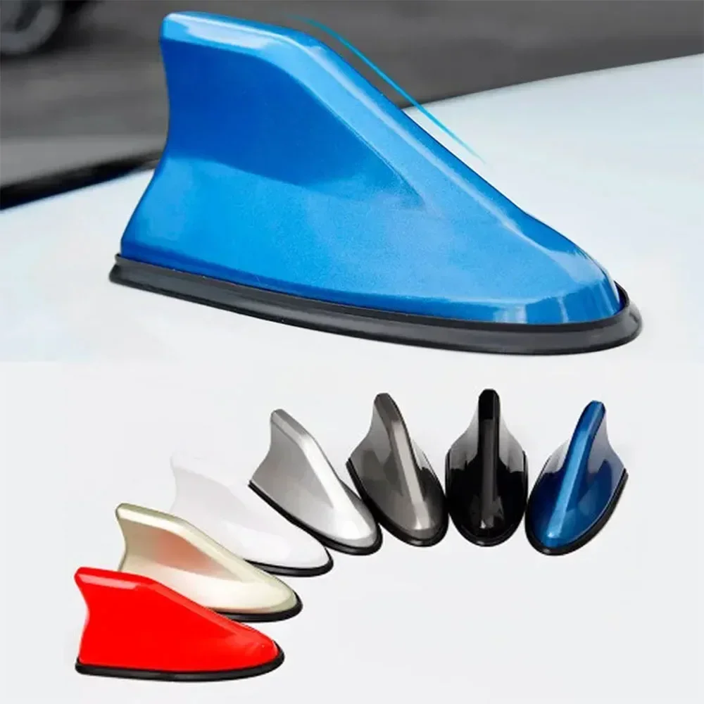 Antena universal de rádio para carro, antena decorativa à prova d'água para teto de barbatana de tubarão com base de alça adesiva com função de rádio FM/AM
