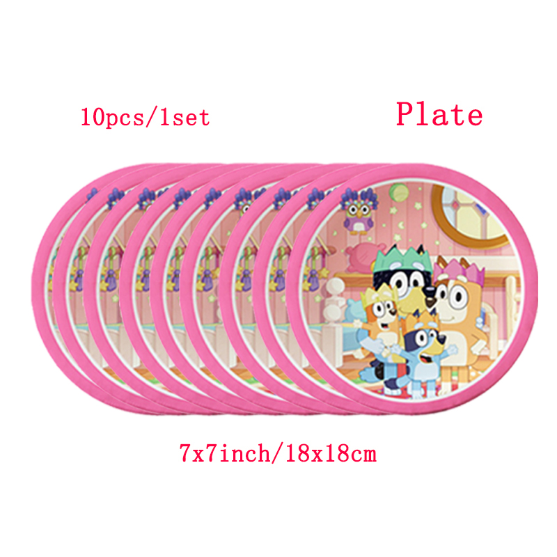 Cartoon Animation Bluey Theme Birthday Party Supplie Disposable Tableware Paper Plate Paper Cup Tissues Baby Shower Decor Supply