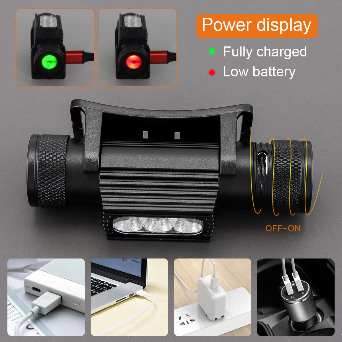 HL01 2420LM 5 LED USB Tipo C Faro recargable con 6 modos de luz y brillante 130M Soporte de haz 180 °   Ajuste de la tapa de la lámpara