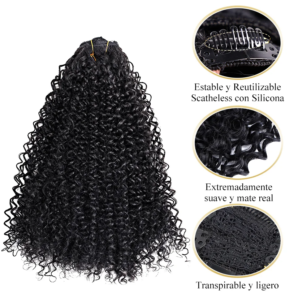 Extensiones de cabello con Clip rizado sintético, postizos naturales, extensiones de cabello con Clip en 7 Uds., extensiones con Clip orgánico de cabeza completa