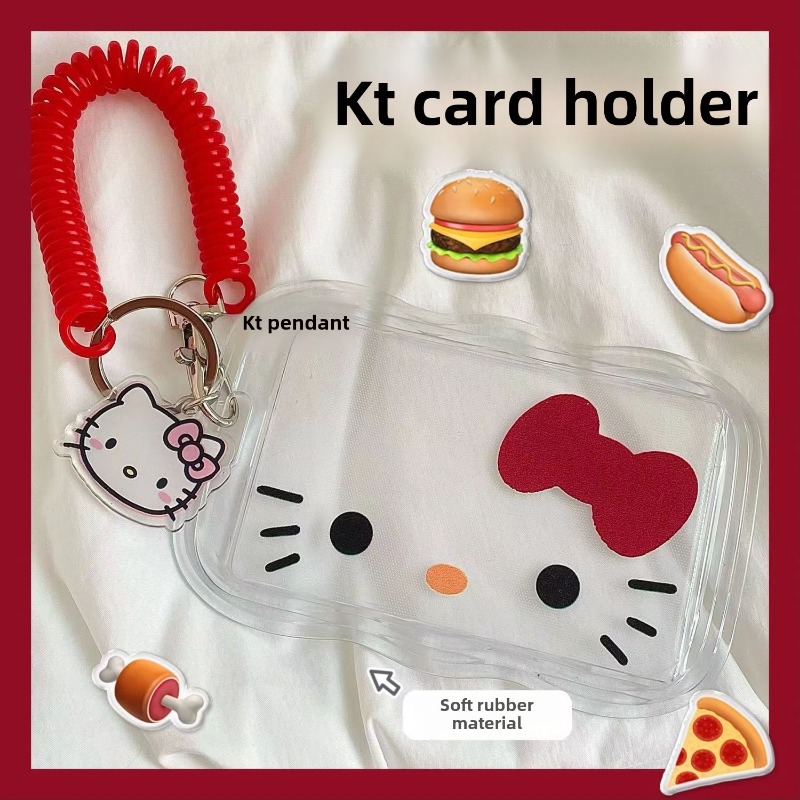 Kawaii Cartoon Hello Kitty Card Holder Cute KT Cat ID Card Student Card Holder Girls Keychain Bus Card Holder Gifts