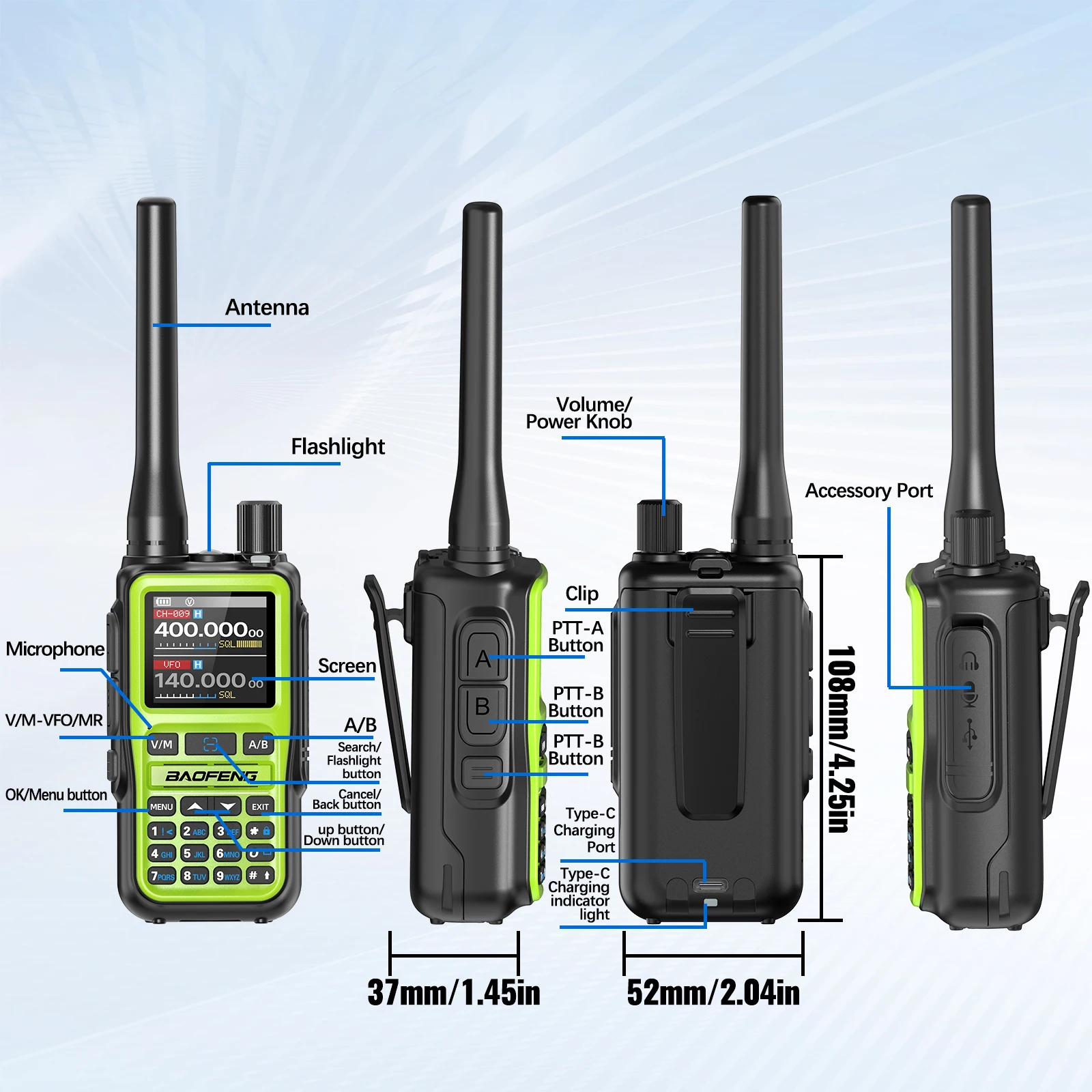 1/2 Uds BAOFENG UV-5R Mini Walkie Talkie 999CH multibanda Bluetooth aplicación de teléfono programación Dual PTT NOAA cargador tipo C Radioaficionado