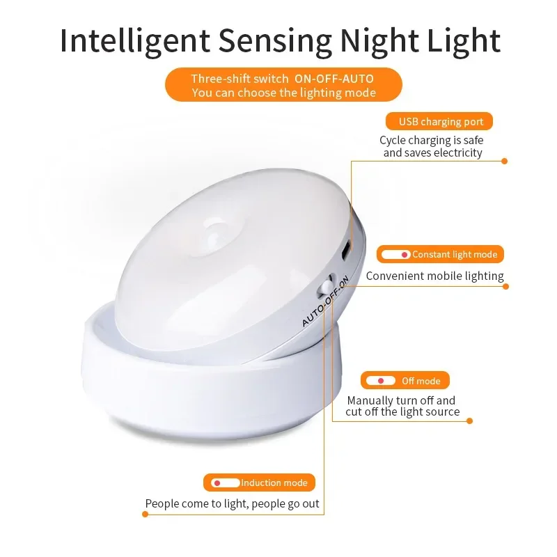 Lampka nocna Xiaomi z lampką z czujnikiem ruchu Bezprzewodowe oświetlenie LED z możliwością ładowania 360 stopni Obrotowe magnetyczne do stolika nocnego w pokoju