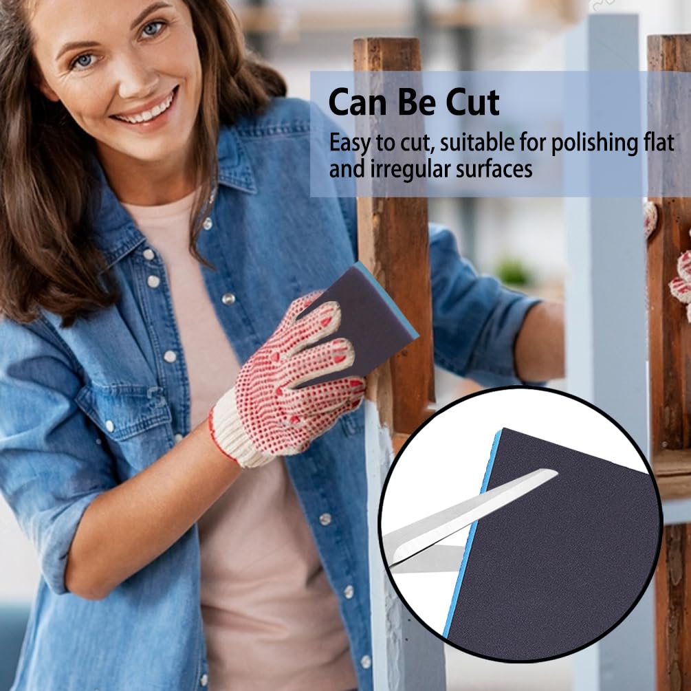 Set di 6 spugne abrasive, grana 60-320, grosso, medio fine, lavabile, riutilizzabile, blocchi asciutti e bagnati, per legno, metallo, vetro, mobili, vernice