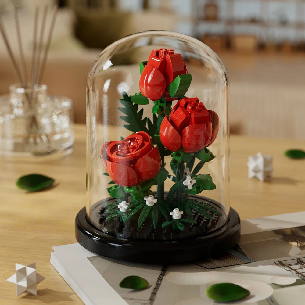 Christmas Potted Building Block Simulation Succulent Bouquet Creative Puzzle Building Block Eternal Flower Home Decoration Rose
