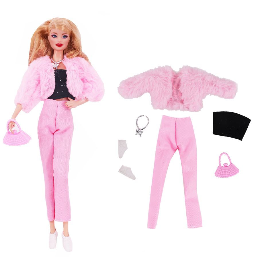 4 ピース/セット毛皮のベストコート + ドレス/カジュアル衣装 30 センチメートル 11.8 インチ人形服アクセサリーぬいぐるみジャケットセレブ、子供のギフト