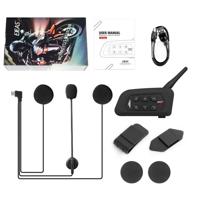 オートバイ用Bluetoothヘッドセット,ヘルメット用通信デバイス,4人用FMラジオ,リアルタイム通話,EJEAS-V4 plus