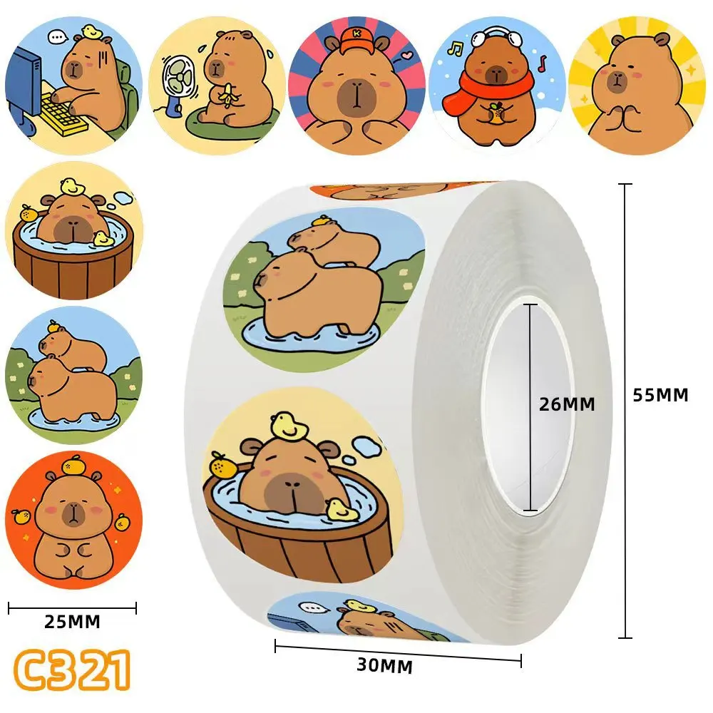 Autocollants Capybara 500 pièces/rouleau-autocollants d'animaux de dessin animé mignons pour ordinateur portable, ordinateur portable, bagages, bouteille d'eau
