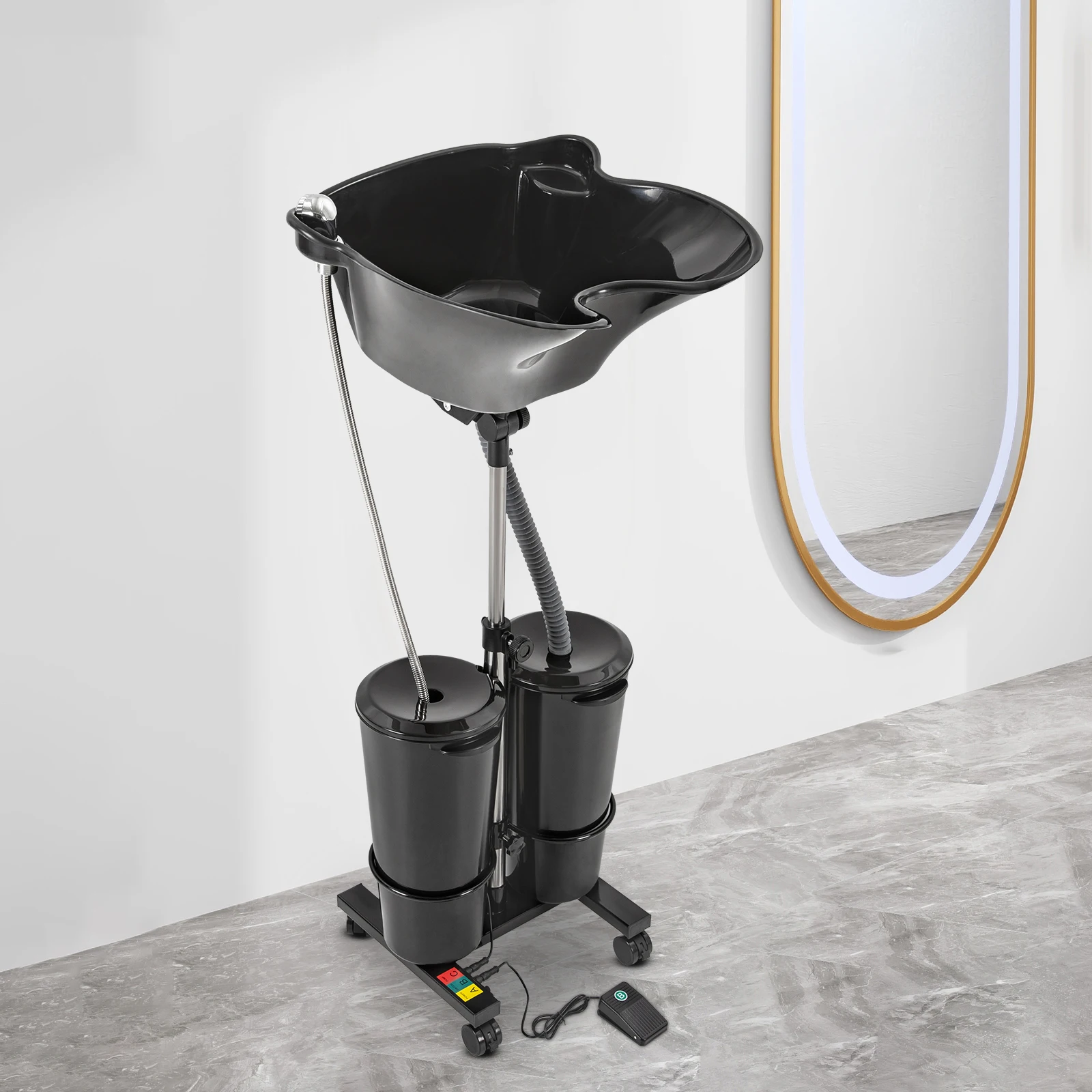 Lavabo mobile per capelli regolabile in altezza per lavabo portatile per shampoo spa da salone con 2 secchielli per l'acqua
