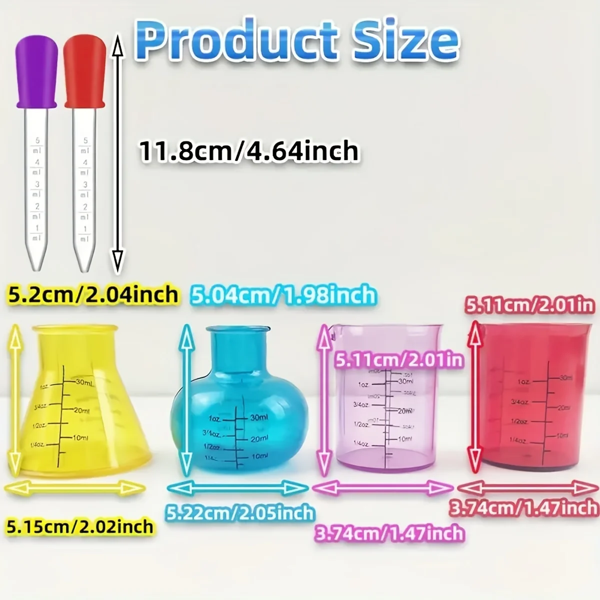 4 Colored Measuring Cups 4 Colored Droppers Educational Mini Measuring Cups Teaching Aid, Plastic Science Experiment Sensory DIY