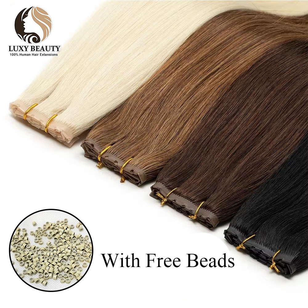 Extensions de cheveux humains blonds invisibles à double languette, trame à trous droits 613, Extensions de trame à trous XO naturels noirs et bruns