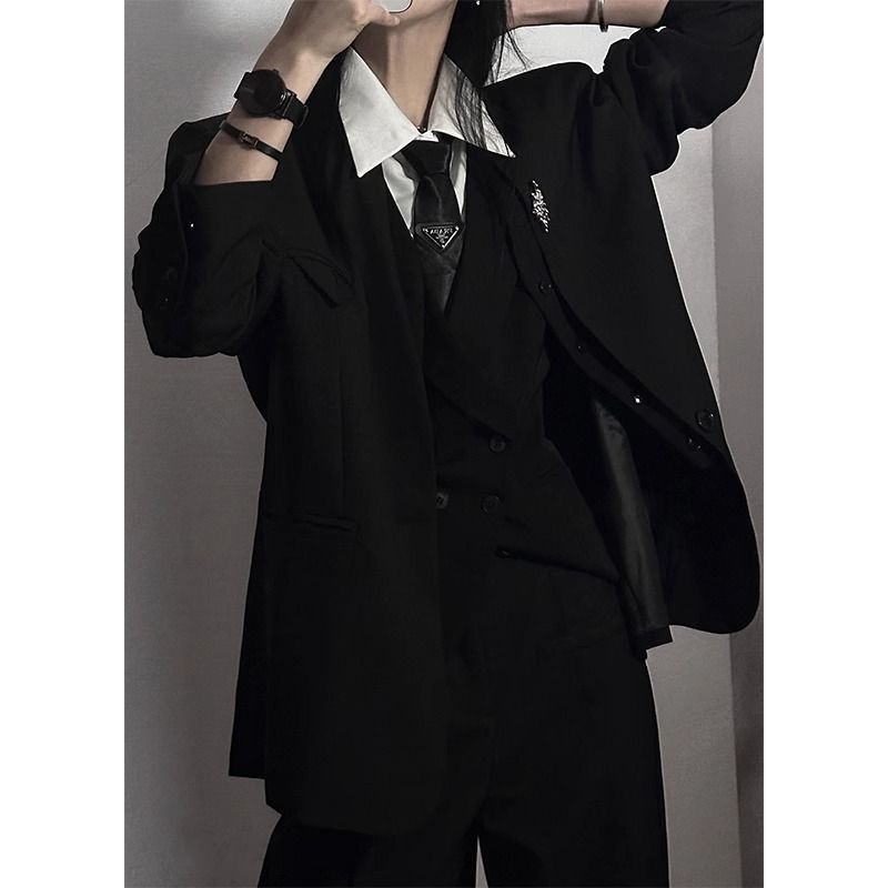 Conjunto de Terno Preto Masculino Primavera Outono, Jaqueta de Cerimônia de Alta Qualidade, Estilo Slim Neutro, Colete com Pu...