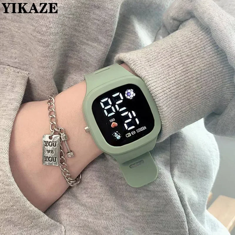 Reloj deportivo YIKAZE de moda para mujeres y hombres, reloj Digital LED electrónico, reloj deportivo informal de silicona con esfera grande para mujer