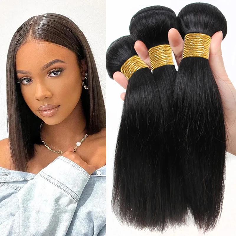Atacado cabelo cru indiano em linha reta feixes de cabelo humano natural preto para as mulheres osso extensões de cabelo reto 2/3 pacotes negócio