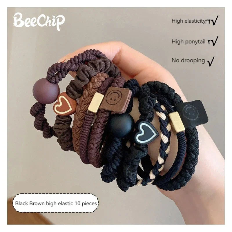 10PCS frauen Haar Ring Set Haar Zubehör Hohe Elastizität Leder Band Einfache Temperament Hohe Pferdeschwanz Haltbarkeit Neue stil