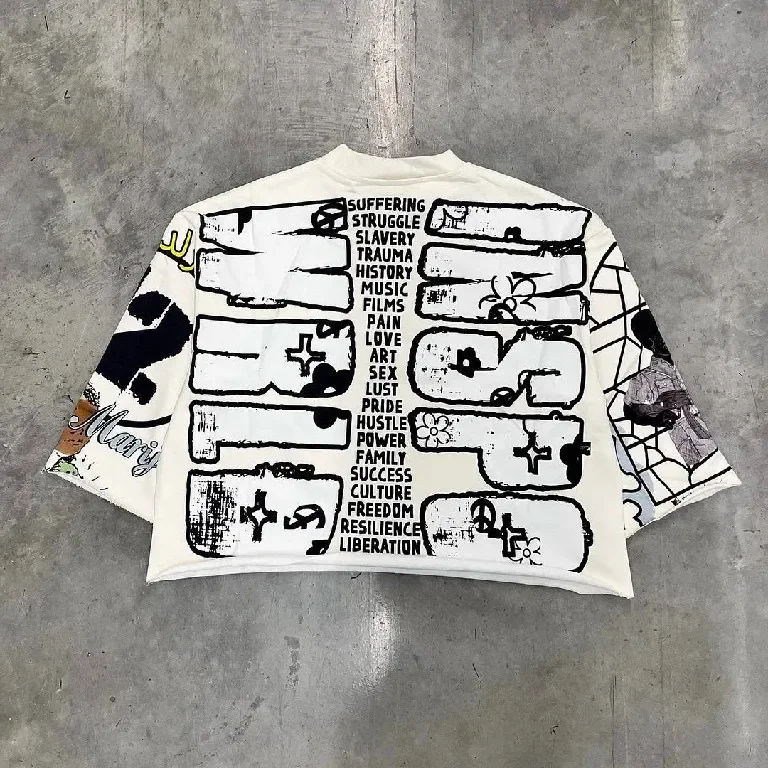 Oversized Round Neck Cotton Short Sleeve Tops Y2k Streetwear T Shirt Retro Hip Hop Graphic Print T Shirts Mens and Womens Rock