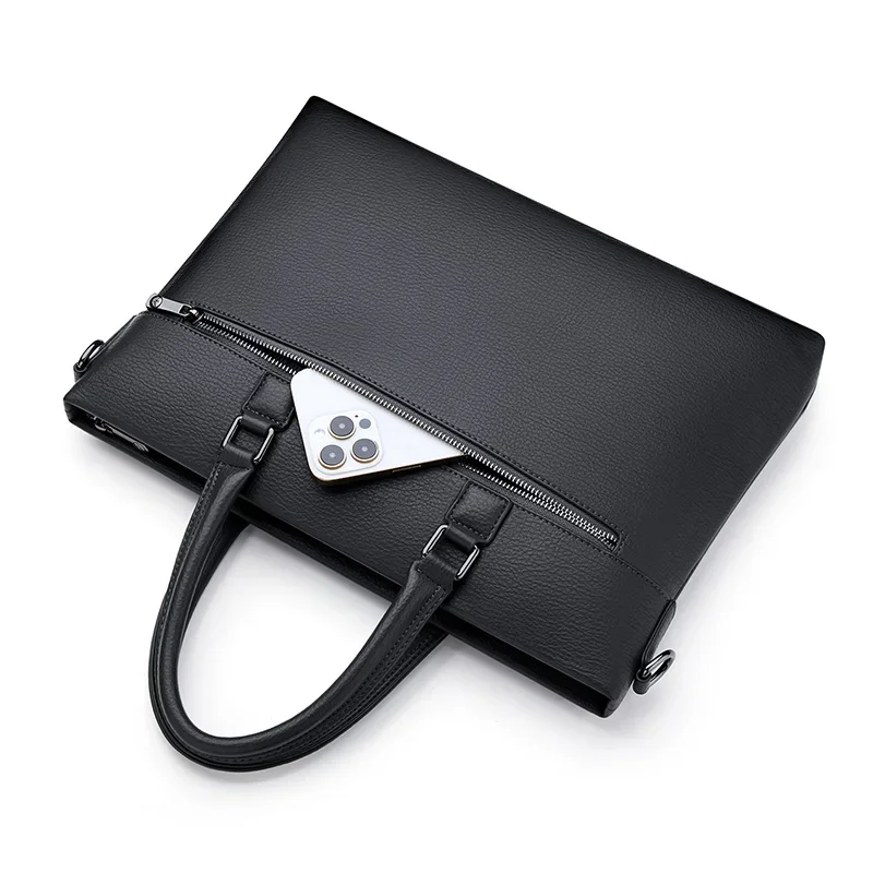 Valigetta da uomo Tote Strato superiore in pelle bovina Borsa per computer impermeabile da 14 pollici Borsa a tracolla singola con retro nero