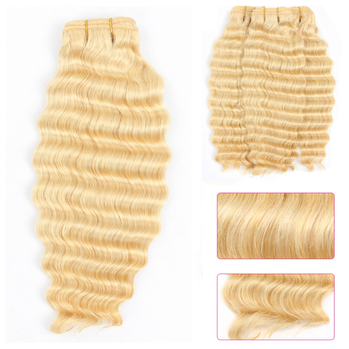 Mechones de cabello humano rizado de onda profunda, rubio miel 613, 150% de densidad, extensión de cabello Remy crudo brasileño Fabeauty 26 28 30 32 pulgadas