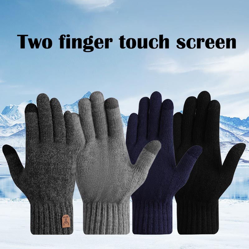 New men's warm gloves for winter touch screen plus velvet thickened cold-proof and warm wool knitted gloves